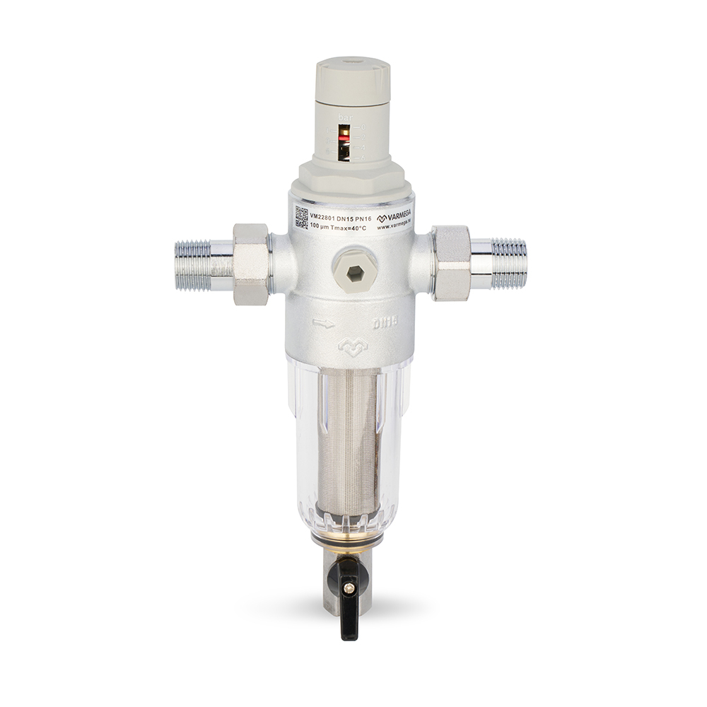 Промывной фильтр с редуктором давления Varmega - 1/2" (НР/НР, PN16, для холодной воды)