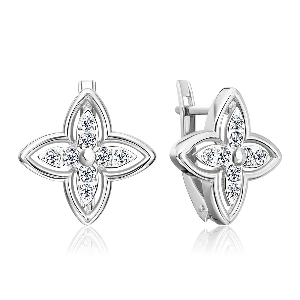 Серьги с английским замком из белого золота с фианитами