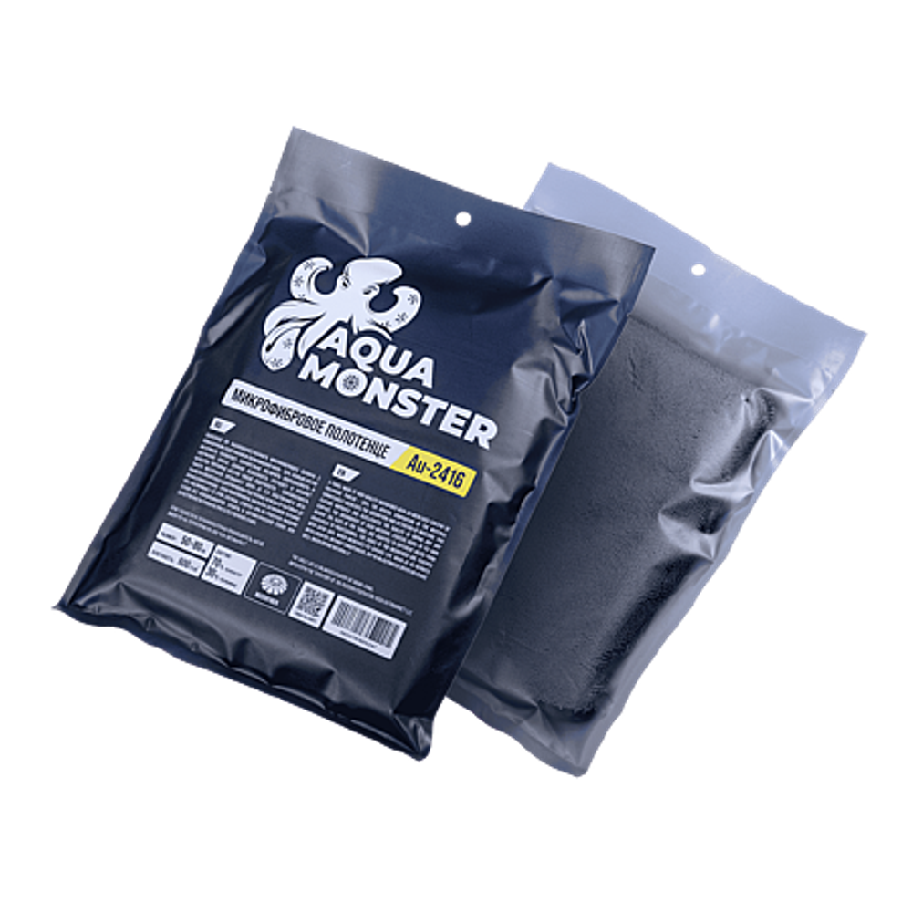 Autech Au-2416 AQUA MONSTER Микрофибровое полотенце 50*80 см, чёрное, 600гр/м2 для сушки авто