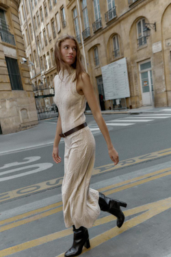 ZARA ДЛИННОЕ ЖАККАРДОВОЕ ПЛАТЬЕ, СЛОНОВАЯ КОСТЬ