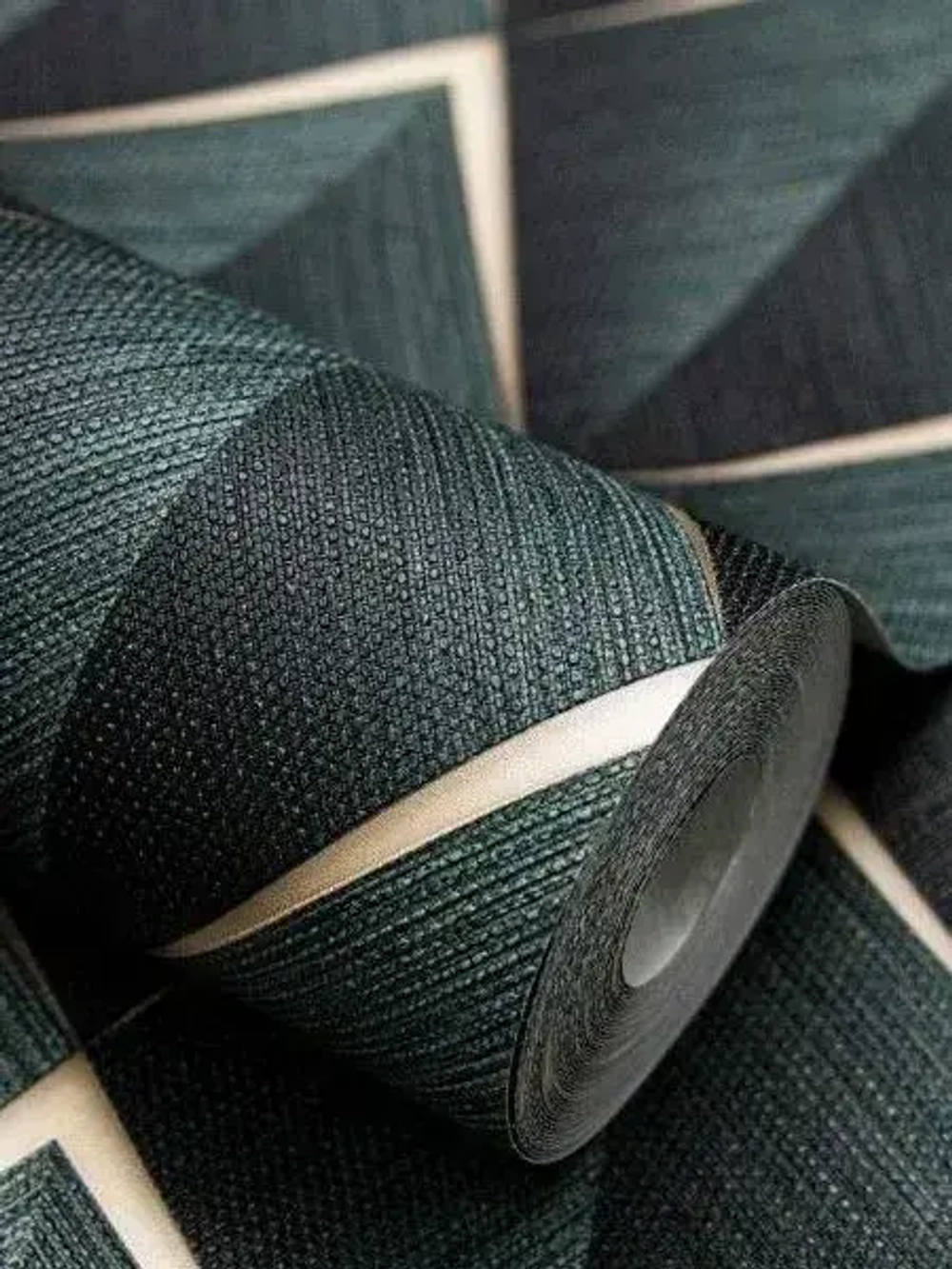 Обои винил горячего тиснения, моющиеся на флизелиновой основе Marvig Modish 1.06м х 10.05м, геометрия, темно-зеленый