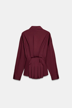 ZARA РУБАШКА ИЗ ПОПЛИНА СО СКЛАДКАМИ, БУРГУНДИ