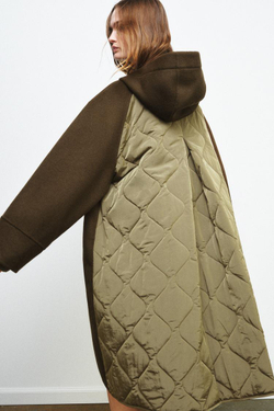 ZARA ПАРКА ИЗ СМЕСОВОЙ ШЕРСТИ ZW COLLECTION LIMITED EDITION, ХАКИ