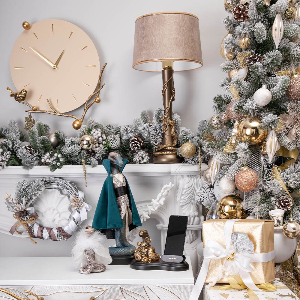 Настольная лампа Змея Катари Бронза с абажуром Тюссо Игуана Беж