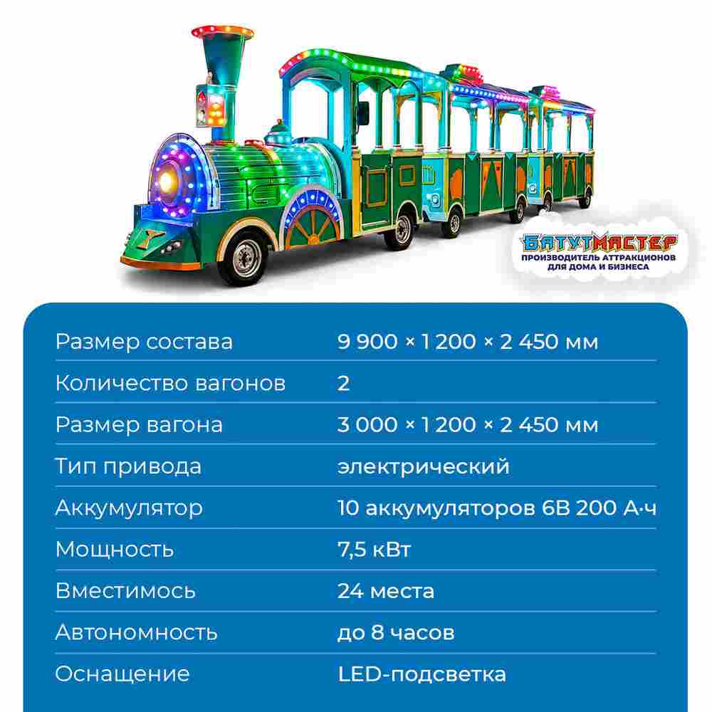 Поезд с подсветкой и музыкой «Изумрудный парад», 2 вагона, 24 места