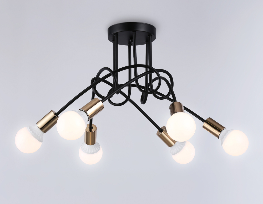Потолочный светильник в стиле лофт TR80419/5 BK/GD черный/золото E27/5 max 60W D690*370