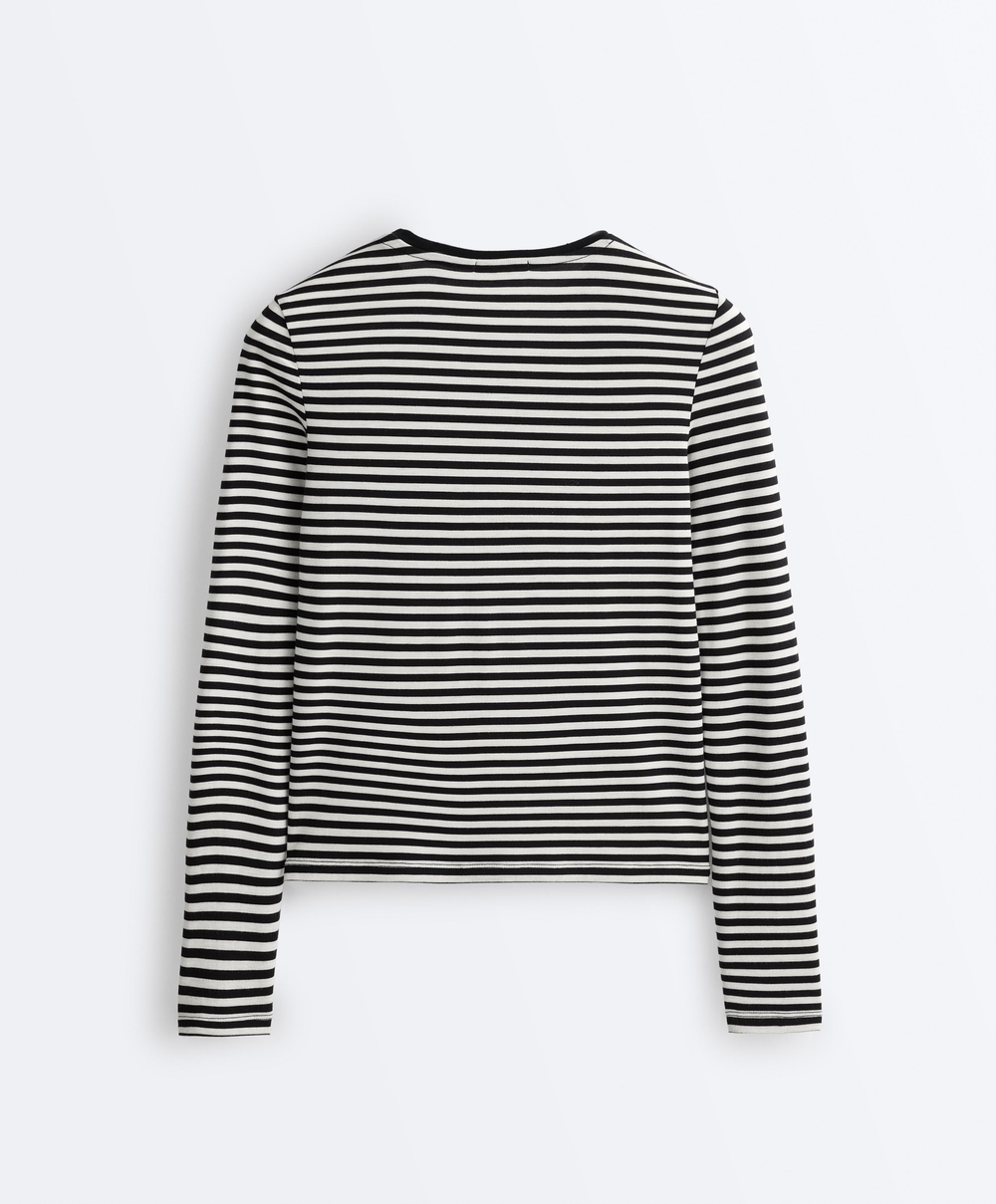 Oysho Футболка с длинным рукавом в полоску, облегающий крой, черный