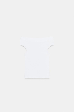 ZARA ФУТБОЛКА С ВЫРЕЗОМ ЛОДОЧКОЙ, БЕЛЫЙ