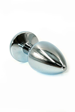 Серебристая анальная пробка с нежно-голубым кристаллом - 7 см. (Цвет: нежно-голубой)