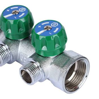 Коллектор регулирующий хром (дизайн FAR)  1", 2 отвода плоское уплотнение 1/2"