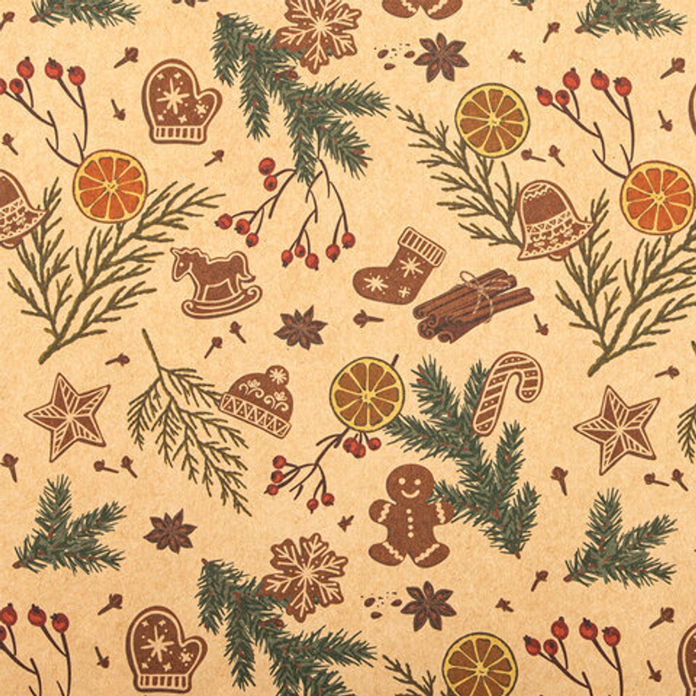 Бумага упаковочная НГ Christmas Kraft 70*100см, ассорти 1шт