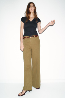 ZARA ФУТБОЛКА С V-ОБРАЗНЫМ ВЫРЕЗОМ, СВИНЦОВЫЙ