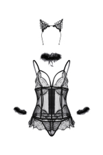 Комплект Candy Girl Kati: корсет, трусики, чокер, ободок-ушки, наручники черный OS