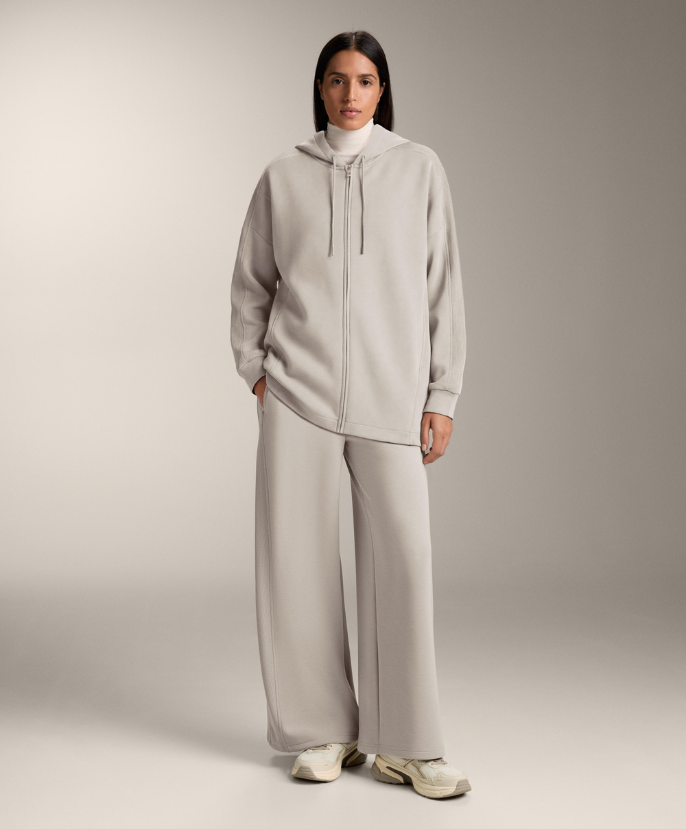 Oysho Длинная куртка с капюшоном, детали в рубчик, из модала с начесом, серо-коричневый