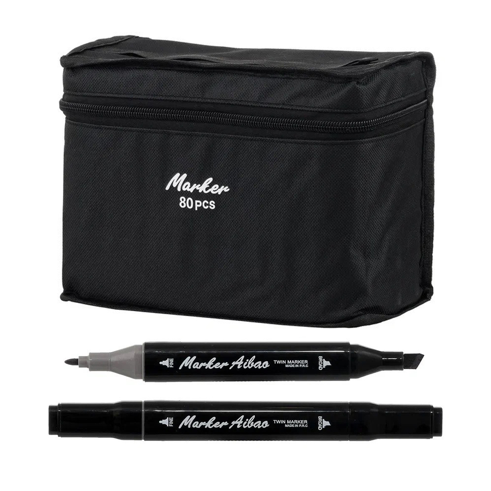 Маркер для скетчинга, двусторонние, Basir, четырехгранные, спиртовые, 80 шт