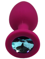 Малиновая анальная пробка с голубым кристаллом - 7,4 см. (Цвет: голубой)