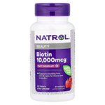 Natrol, быстрорастворимый биотин, максимальная эффективность, клубника, 10 000 мкг, 60 таблеток