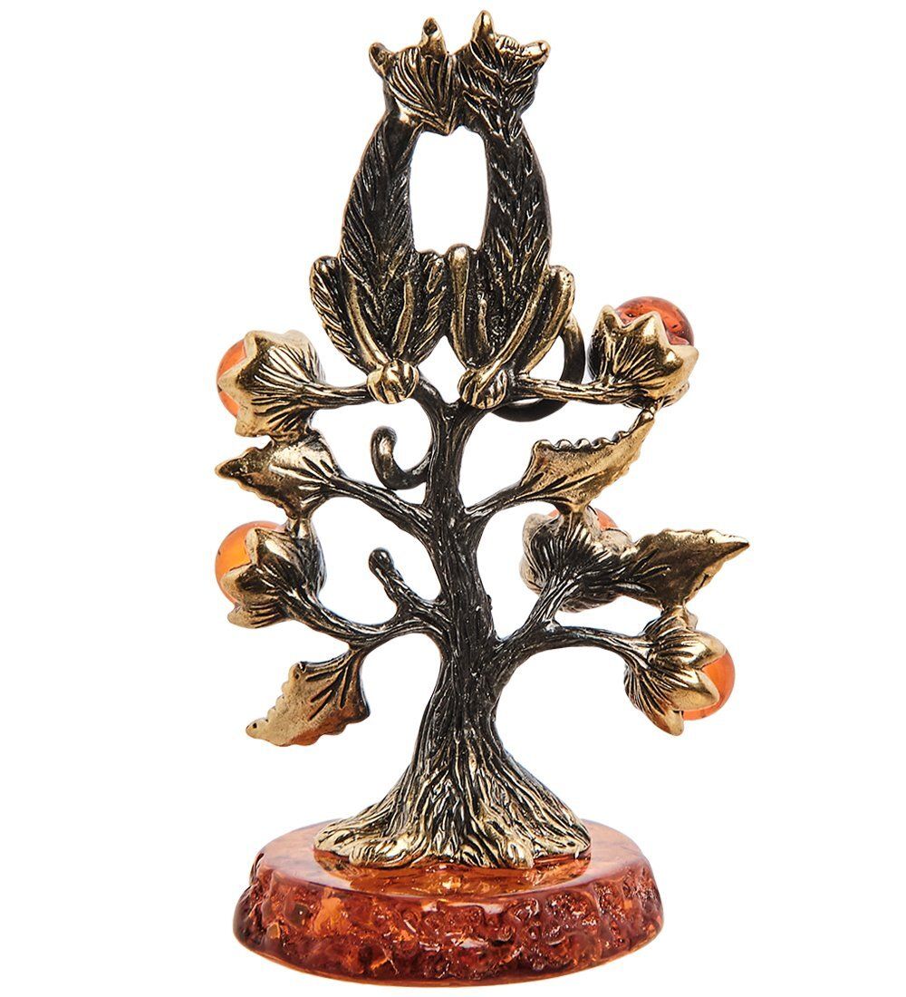 AM-3064 Фигурка «Коты на дереве» (латунь, янтарь)
