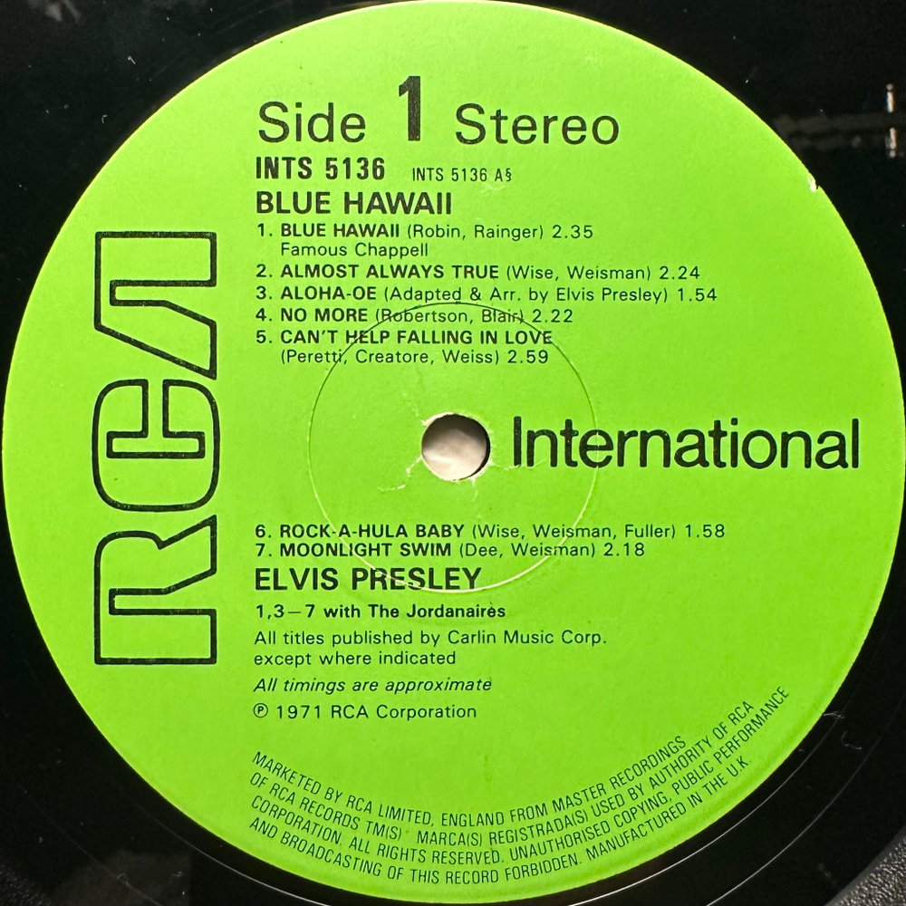 Elvis Presley - Blue Hawaii (Англия 1981г.)