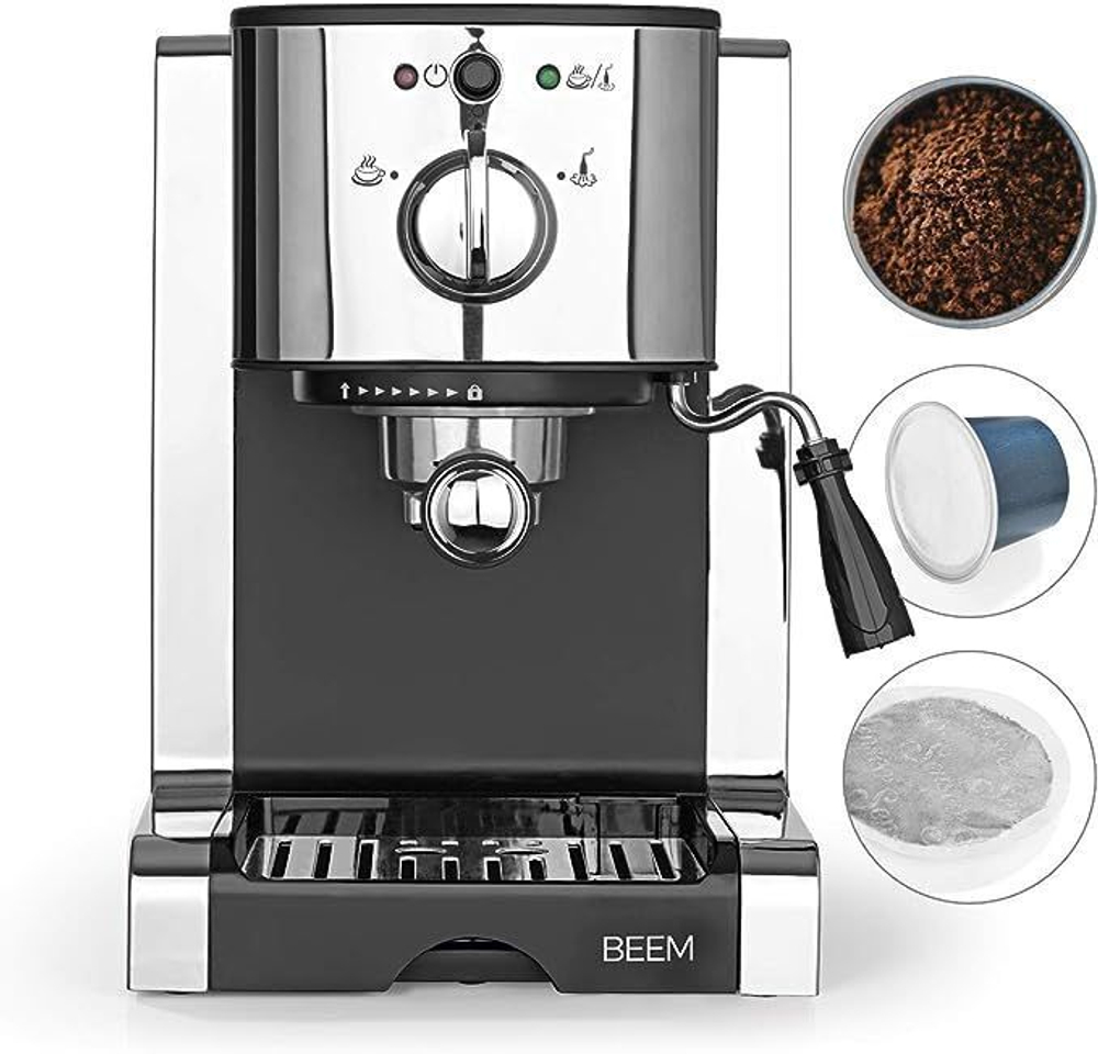 BEEM ESPRESSO PERFECT Эспрессо-машина 20 бар с капсульной вставкой  серебристый 03260 купить в Москве | Доставка по России.