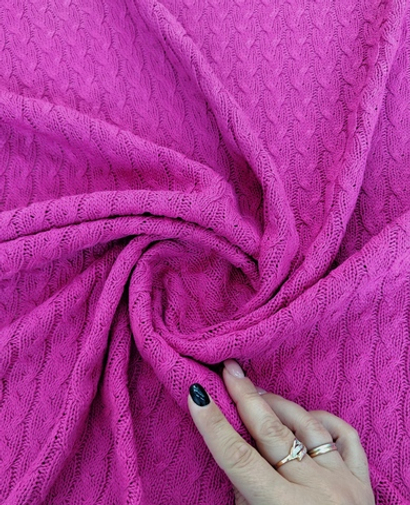 Трикотаж вязанный, косичка большая, фуксия, хлопок OXYGEN