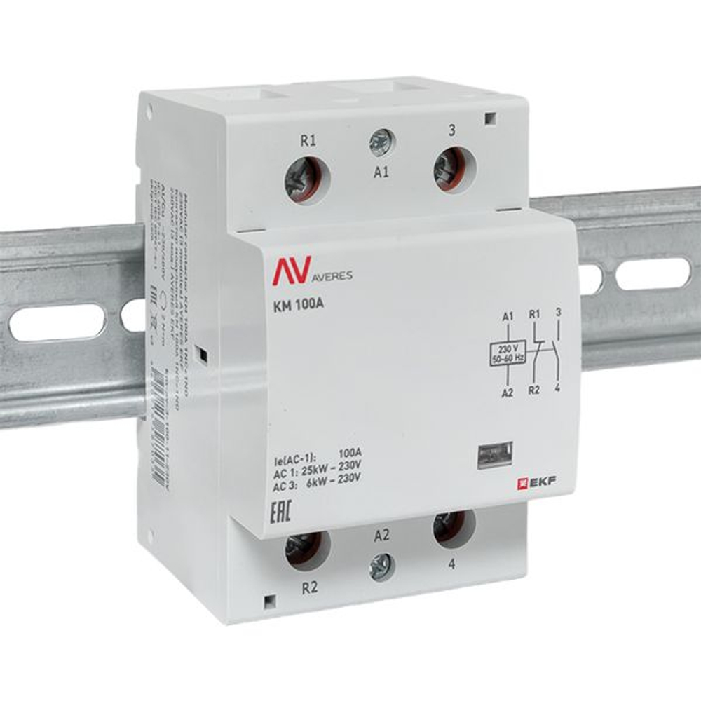 Контактор модульный КМ 100А 1NO+1NC 230В АС (3 мод.) AVERES EKF