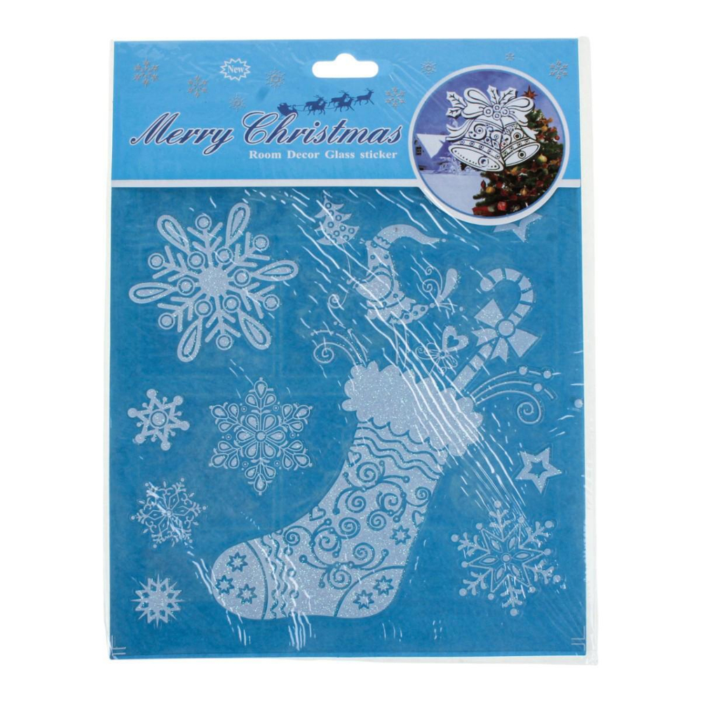 Наклейка новогодняя 18*23 см, 6 видов микс, пакет