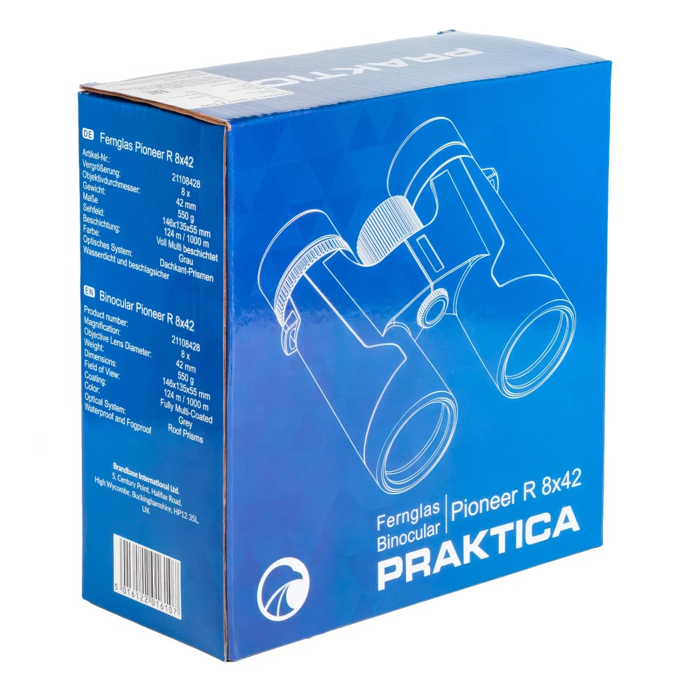Бинокль Praktica Pioneer R 8x42 Blue в упаковке, боковой вид