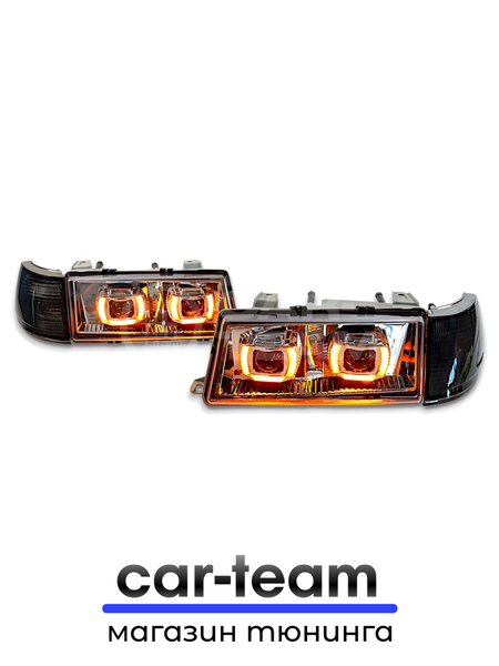 Фары ВАЗ 2110, 2111, 2112 передние с белыми галочками в стиле BMW ver 2.0 c Bi LED модулями, хром маска, тонированные поворотники