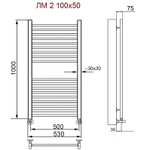 Полотенцесушитель Ника MODERN ЛМ-2 100/50 RAL9016 белый матовый с вентилями (комплект люкс)(-)