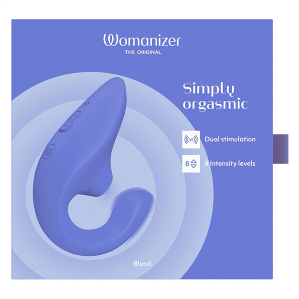 Голубой вибратор 13,9см с вакуумным стимулятором Womanizer Blend Vibrant Blue WZBD1SG9