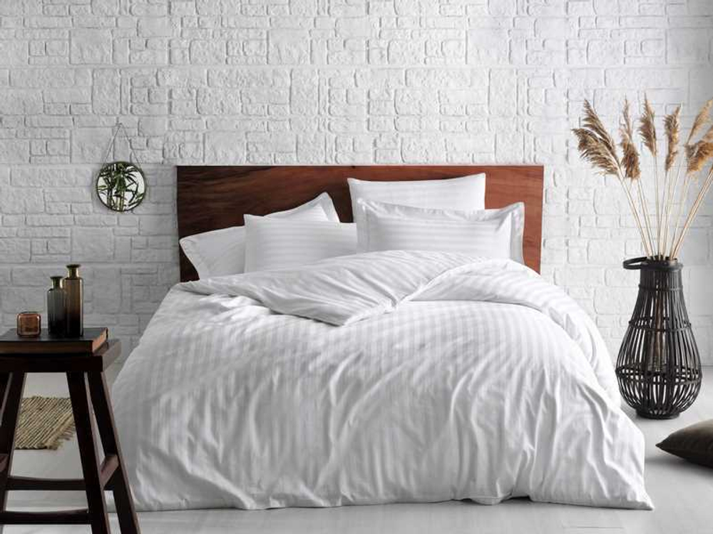 Постельное белье 2 спальное евро Tivolyo home Jacquard Banded кремовое