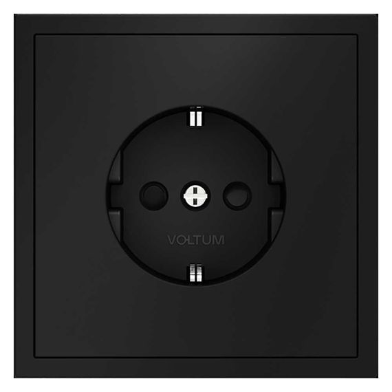 Розетка встраиваемая Voltum S70 с заземлением и защитными шторками, 16А, (черный матовый) VLS040208