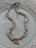 Колье серебристое с сердечком, звездочкой и цепью биколорное