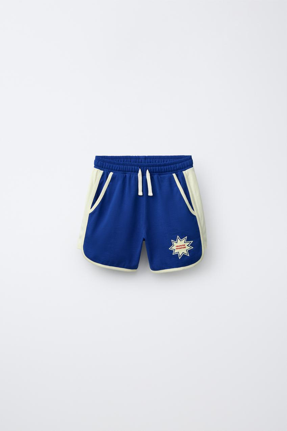 ZARA ШОРТЫ ИЗ МЯГКОЙ ТКАНИ С КОНТРАСТНЫМИ ДЕТАЛЯМИ, ЯРКО-СИНИЙ