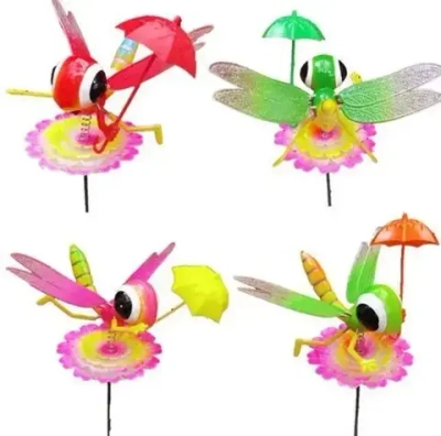 Фигура на спице «Стрекоза на цветке» 60 см (фигура 17*7 см) для отпугивания птиц, микс