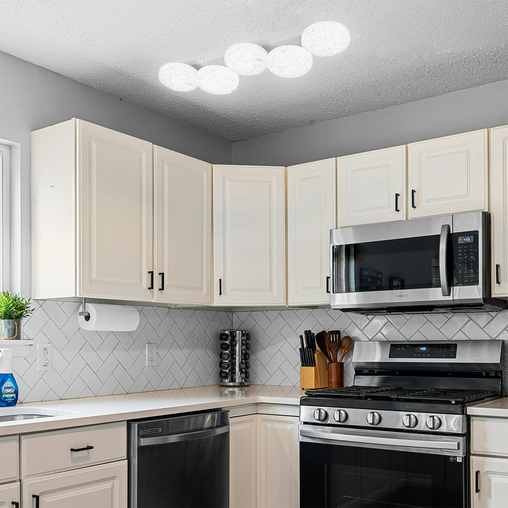 Потолочный светодиодный светильник 80Вт, 5310лм, 3000-6000K, Ra>80, плавная регулировка мощности, изменение цветовой температуры, пульт, металл/акрил, белый/хрустальный