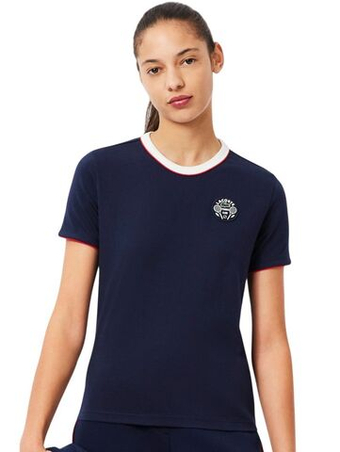 Женская теннисная футболка Lacoste Ultra Dry Tennis Heritage Badge - navy blue/white