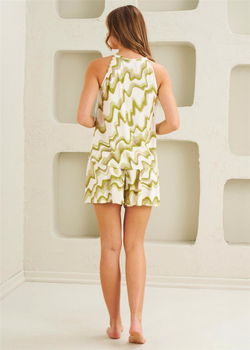 Женская Пижама с Шортами - Элегантный стиль, Без рукавов- Волнообразный узор - 13240