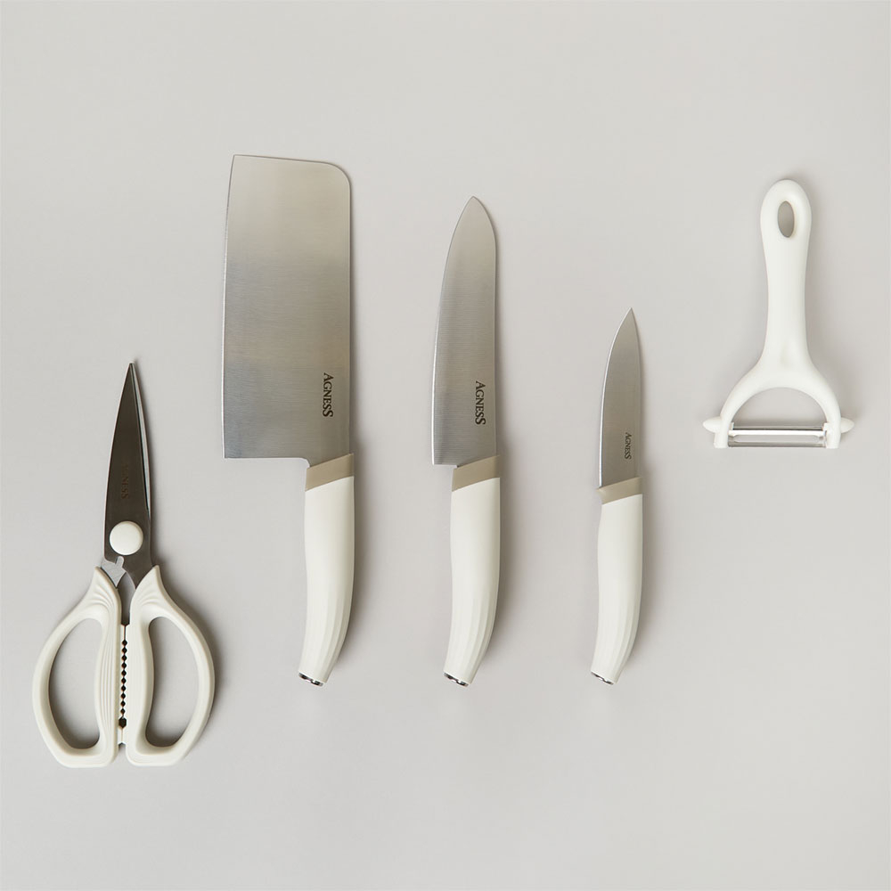 Набор ножей и кухонных принадлежностей 7 предметов, цвет айвори