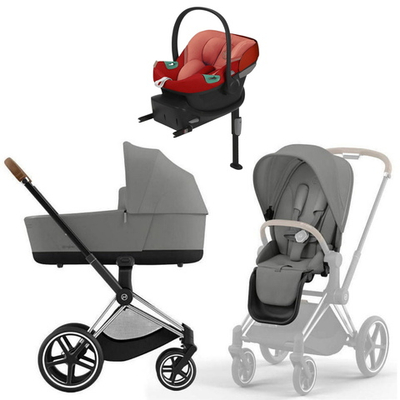 Коляска Cybex Priam IV Chrome Brown complete Aton S2 Hibiscus Red Base One 4 в 1 Mirage Grey