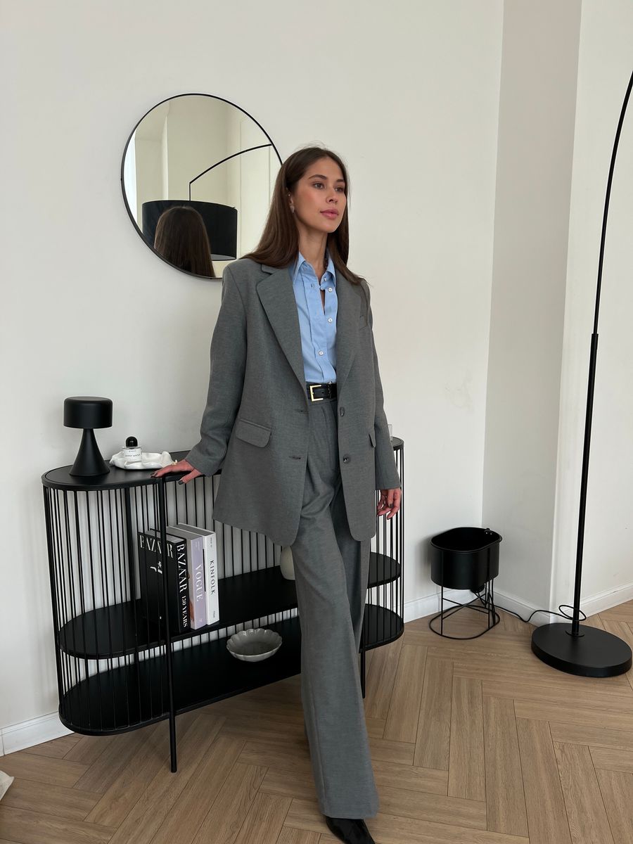 Брюки из вискозы со складкой темно-серые