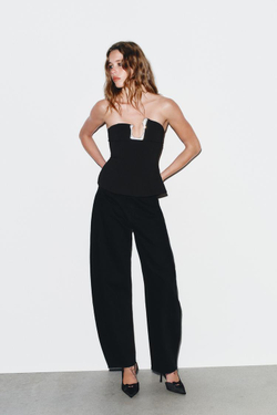 ZARA ТОП БЕЗ БРЕТЕЛЕЙ СО СТРАЗАМИ, ЧЕРНЫЙ