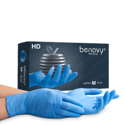 Перчатки BENOVY неопудренные нитриловые голубые M 50 пар