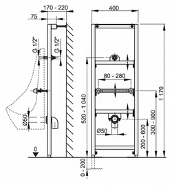 Рама для писсуара A107/1200  (высота монтажа 1,2 м)