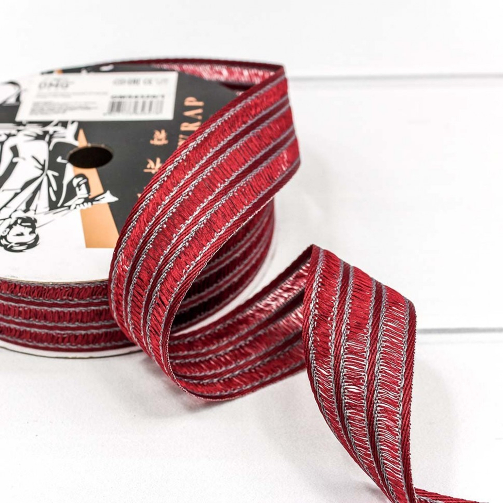 Лента Полиэстер 2,6см х 22м в полоску (Красный)