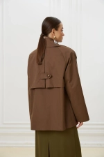 Тренч с увеличенными плечами, Коричневый
