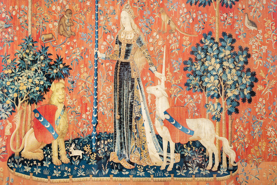 Музейная репродукция гобелена «Дама с единорогом» (Аллегория осязания)