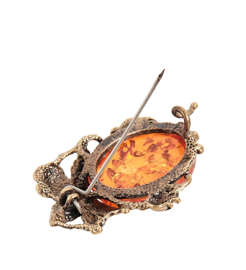 AM-1630 Брошь «Розочка с кабашоном» (латунь, янтарь)