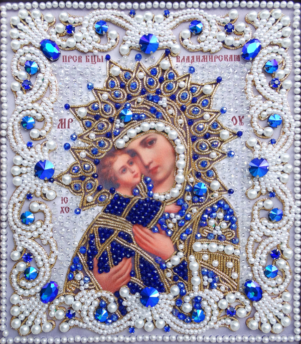 ЖС-1-ЗС Набор для вышивания хрустальными камнями Богородица Владимирская (синий)